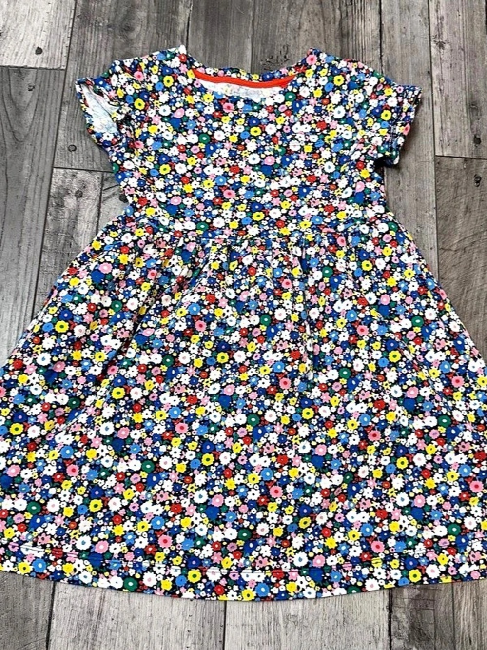 Mini Boden Short Sleeve Dress Multi Color Pockets 7-8 Liberty Floral Print